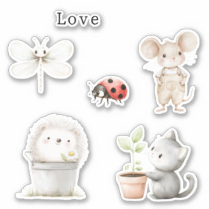 Sticker Hérisson de jardin Souris Chat Libellule Coccinell