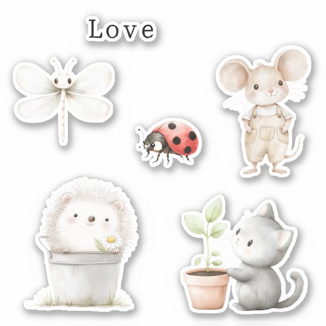 Sticker Hérisson de jardin Souris Chat Libellule Coccinell (Devant)