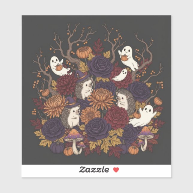 Sticker hérisson halloween hantée forêt (Feuille)