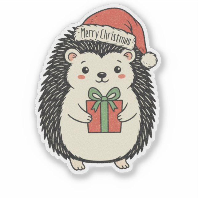 Sticker Hérisson Mignon Joyeux Noël (Devant)