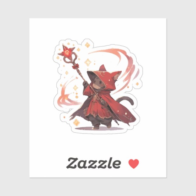 Sticker Héros Chat Mage Rouge Mignon (Feuille)