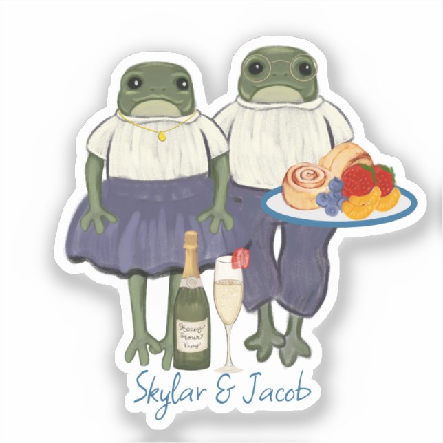 Sticker Heure Heureuse Illustrée Mariage Grenouilles (Recto)