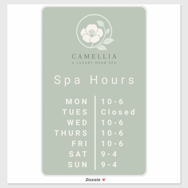 Sticker Heures d'ouverture de la boutique de spa personnal (Feuille)