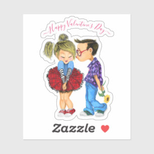 Sticker Heureuse Sainte-Valentin avec mignon coupl