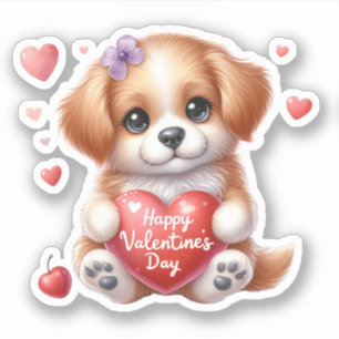 Sticker Heureuse Sainte-Valentin des coeurs de chiots mign