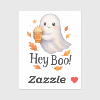 Sticker Hey Boo! – Cute AI-Generated Ghost Pumpkin Latte