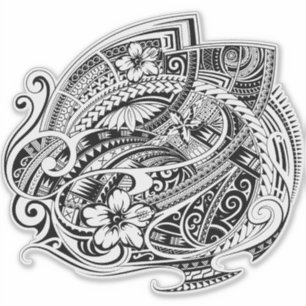 Sticker HIBISCUS POLYNESIAN TRIBAL Blk