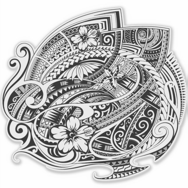 Sticker HIBISCUS POLYNESIAN TRIBAL Blk (Devant)
