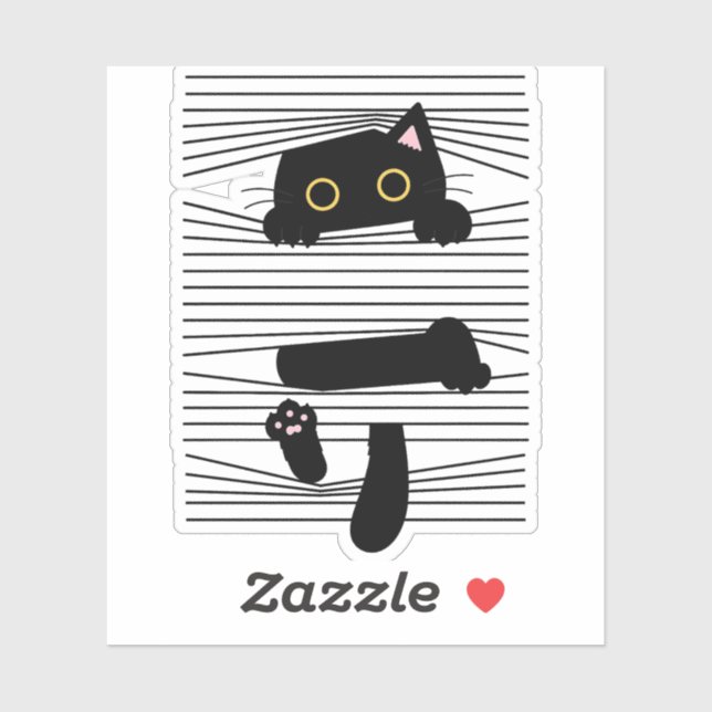 Sticker Hidden Black Cat Cute Funny Minimalist Animal Love (Feuille)