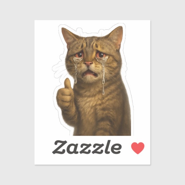 Sticker High Detail Sad Cat Giving Thumbs Up (Feuille)
