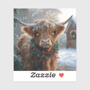 Sticker Highland Cow Rustic Barnyard Noël