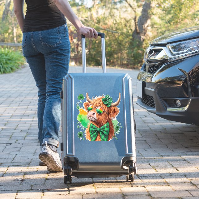 Sticker Highland Cow St Patrick�s Png, Lucky Cow (Valise Insitu)