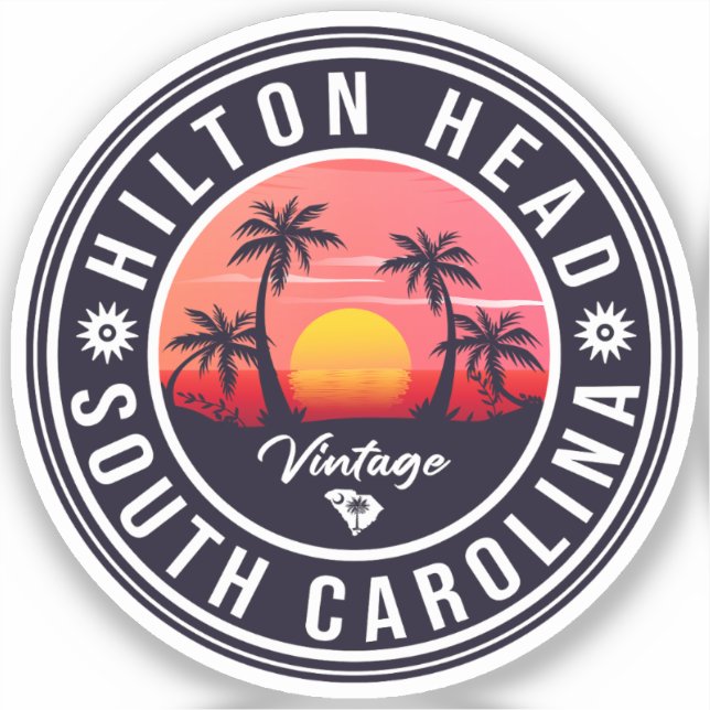 Sticker Hilton Head South Carolina Retro Sunset Souvenirs (Recto)