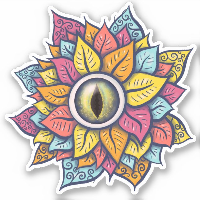 Sticker Hippie Trippy Oeil Fleur coloré Psychedélique (Devant)