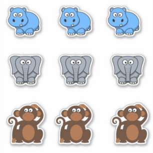 Sticker Hippo animal sauvage, éléphant, dessin animé singe