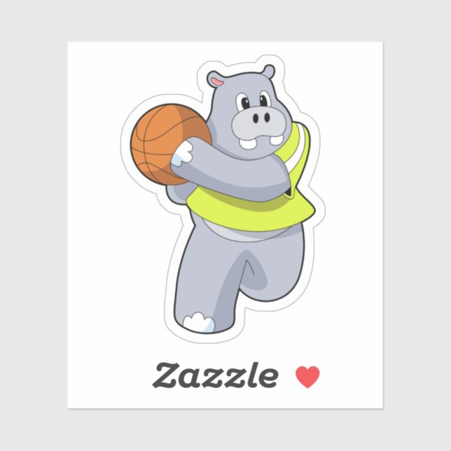Sticker Hippo as basketball player with basketball.PNG (Feuille)