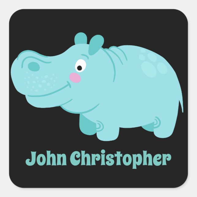 Sticker Hippo bleu personnalisé Enfants Étiquettes (Devant)