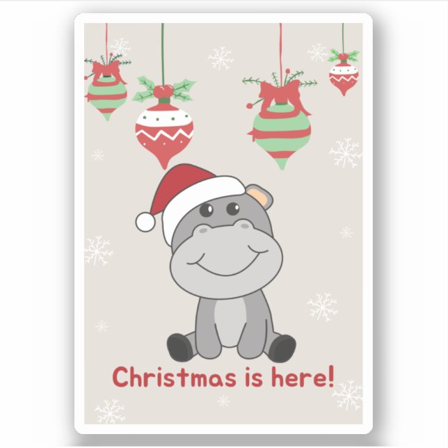 Sticker Hippo Joyeux Noël Animaux d'hiver Hippopotames Sti (Devant)