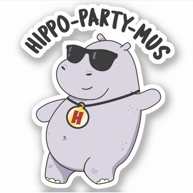 Sticker Hippo-party-mus Funny Animal Hippo Pun (Devant)