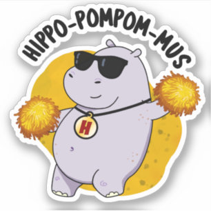 Sticker Hippo-pompom-mus drôle Animal Hippo Pun