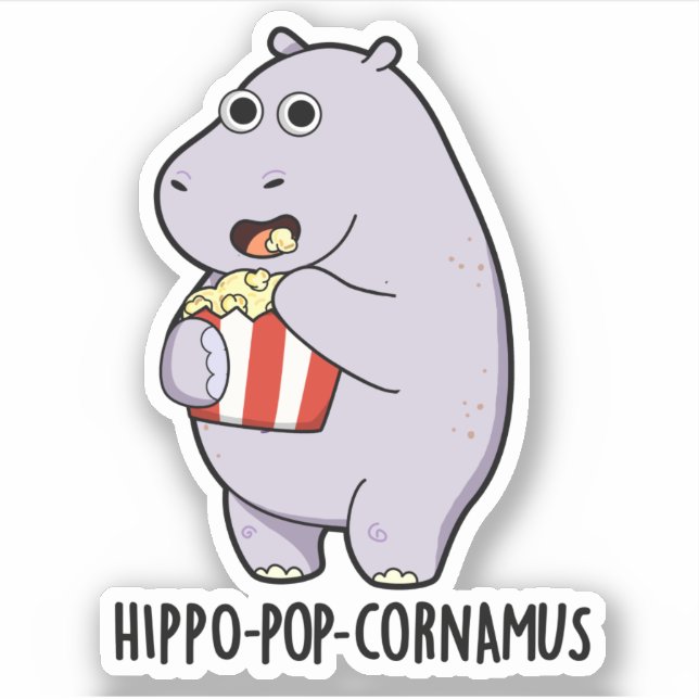 Sticker Hippo-pop-cornemus Funny Hippo Pun (Devant)