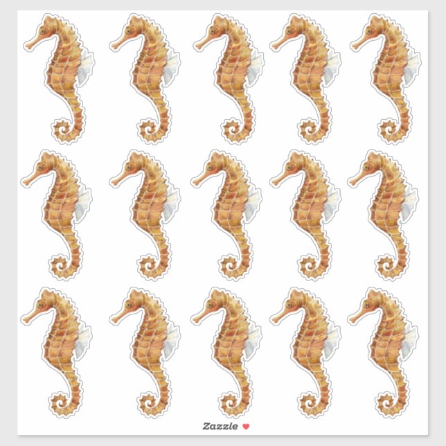Sticker Hippocampe 15 Grande aquarelle peinte transparente (Feuille)
