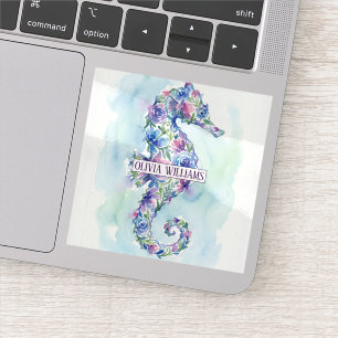 Sticker Hippocampe botanique de fleurs de l'océan fantaisi