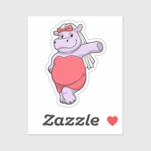 Sticker Hippopotame en mariée avec voile et nœud