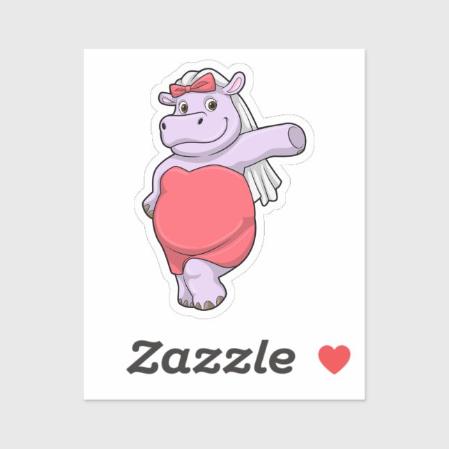 Sticker Hippopotame en mariée avec voile et nœud (Feuille)