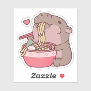 Sticker Hippopotame Pygmée Mignon en Train de Siroter des