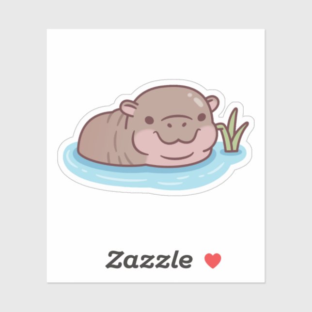 Sticker Hippopotame pygmée mignon se détendant dans la riv (Feuille)