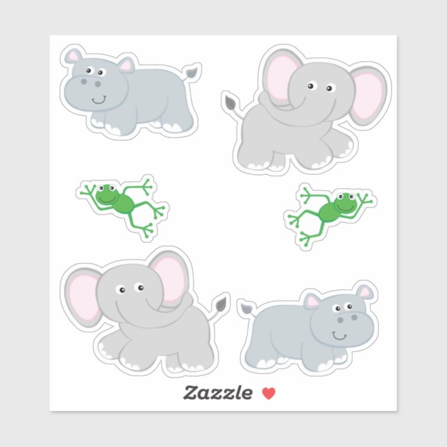 Sticker Hippopotames et éléphants Safari (Feuille)
