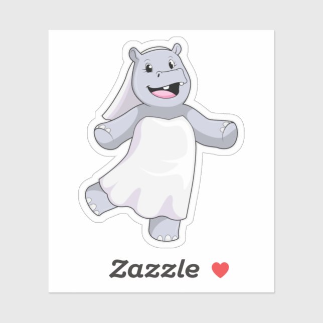 Sticker Hippopotampe en mariée avec voile (Feuille)