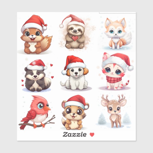 Sticker hiver mignon animal (Feuille)