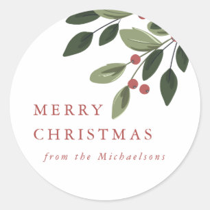 Sticker Holiday Holly Round