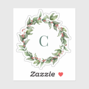 Sticker Holly Wreath Monogramme Joyeux Noël