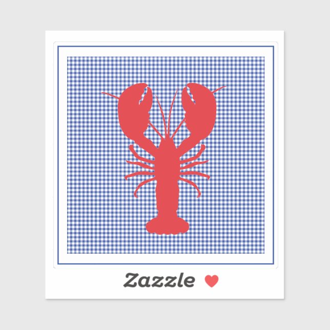 Sticker homard rouge bleu blanc en vichy plage preppy fun (Feuille)