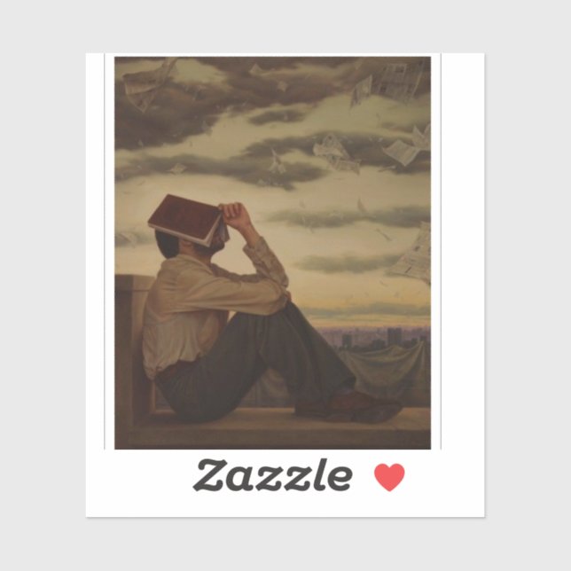 Sticker Homme avec livre au coucher du soleil (Feuille)