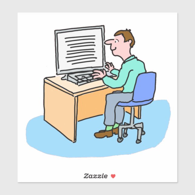 Sticker Homme blanc travaillant sur un ordinateur (Feuille)