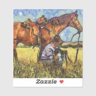 Sticker Homme, cheval et chien