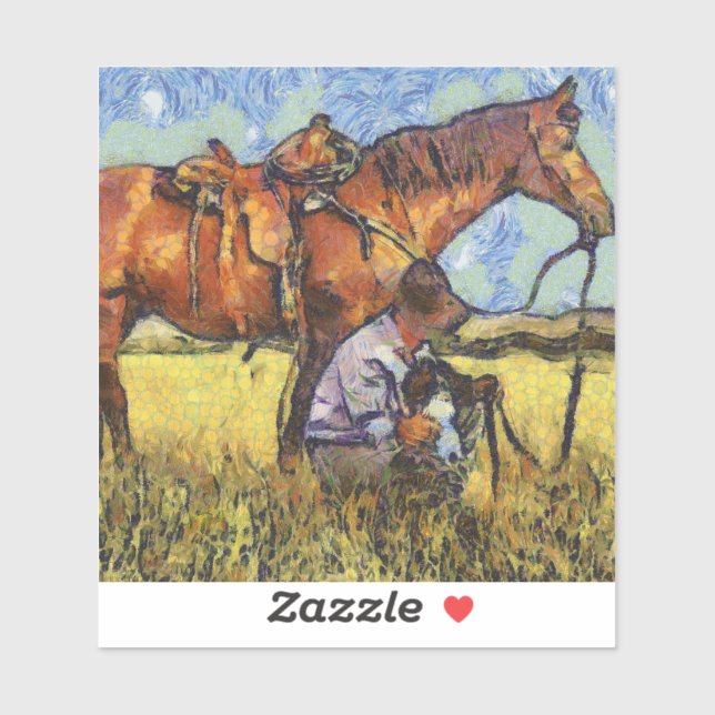 Sticker Homme, cheval et chien (Feuille)