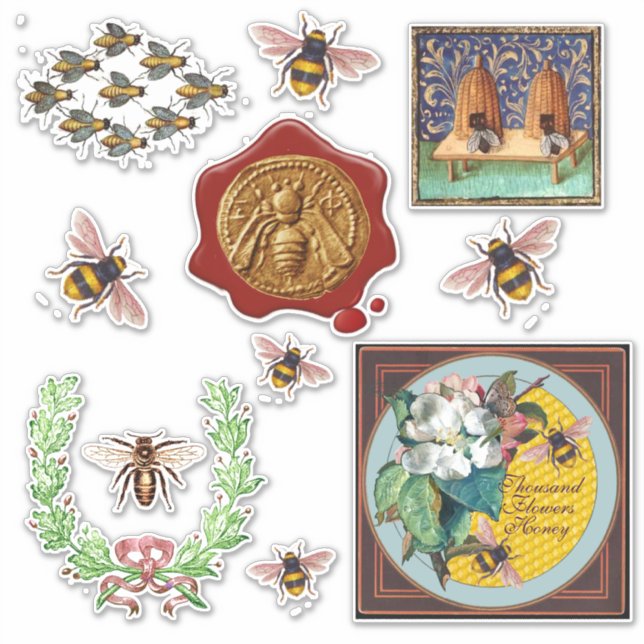 Sticker HONEY BEE, ROSES SAUVAGES, OEUVRE Floral Rose Blan (Devant)