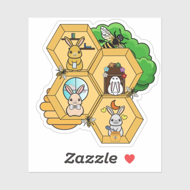 Sticker Honey Bunny Beehive House - Douce Maison de Lapin (Feuille)