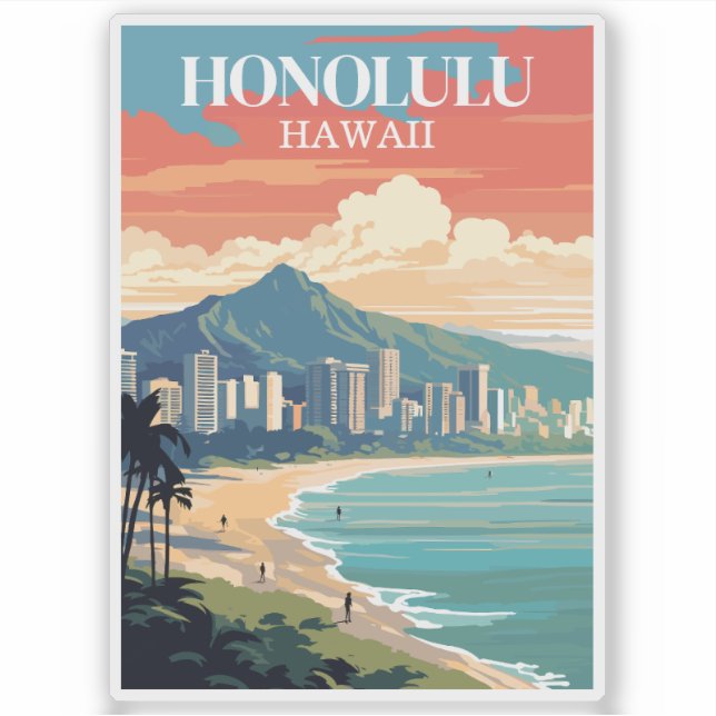 Sticker Honolulu, Hawaii : Voyage Vintage (Devant)