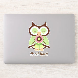 Sticker Hoot Hoot ! Chouette verte adorable fleurie de pri