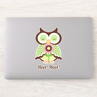 Sticker Hoot Hoot ! Chouette verte adorable fleurie de pri