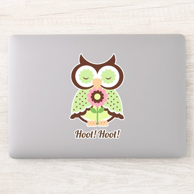 Sticker Hoot Hoot ! Chouette verte adorable fleurie de pri (Ordinateur)