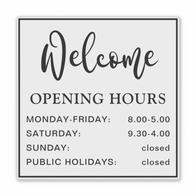 Sticker Horaires d'ouverture noir et transparent (Devant)