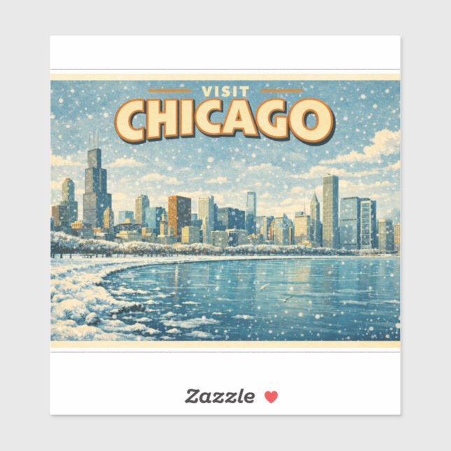 Sticker Horizon de Chicago et lac Michigan en hiver  (Feuille)