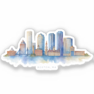 Sticker Horizon de la ville de Boston à l'aquarelle Mode